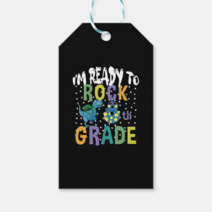 Back To School I'm Ready To Rock 8th Grade Dino Gift Tags