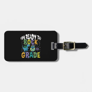 Back To School I'm Ready To Rock 8th Grade Dino Luggage Tag