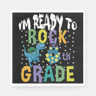 Back To School I'm Ready To Rock 8th Grade Dino Napkin