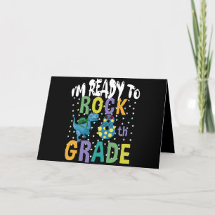 Back To School I'm Ready To Rock 8th Grade Dino Thank You Card