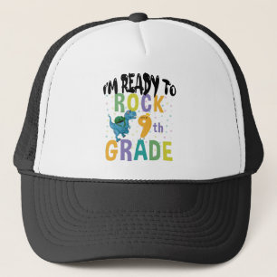 Back To School I'm Ready To Rock 9th Grade Dino Trucker Hat