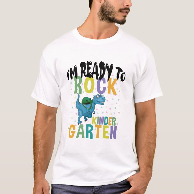 Back To School I'm Ready To Rock Pre-K Dinosaur T-Shirt (Front)
