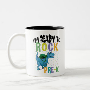 Back To School I'm Ready To Rock Pre-K Dinosaur Two-Tone Coffee Mug