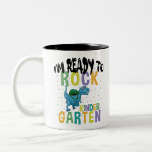 Back To School I'm Ready To Rock Pre-K Dinosaur Two-Tone Coffee Mug