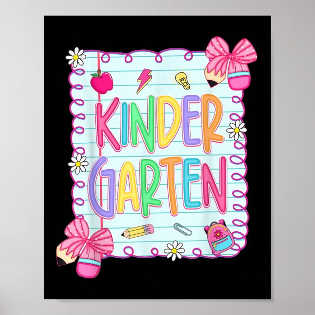 Back To School Kindergarten Coquette Pencil Bow Te Poster (Front)