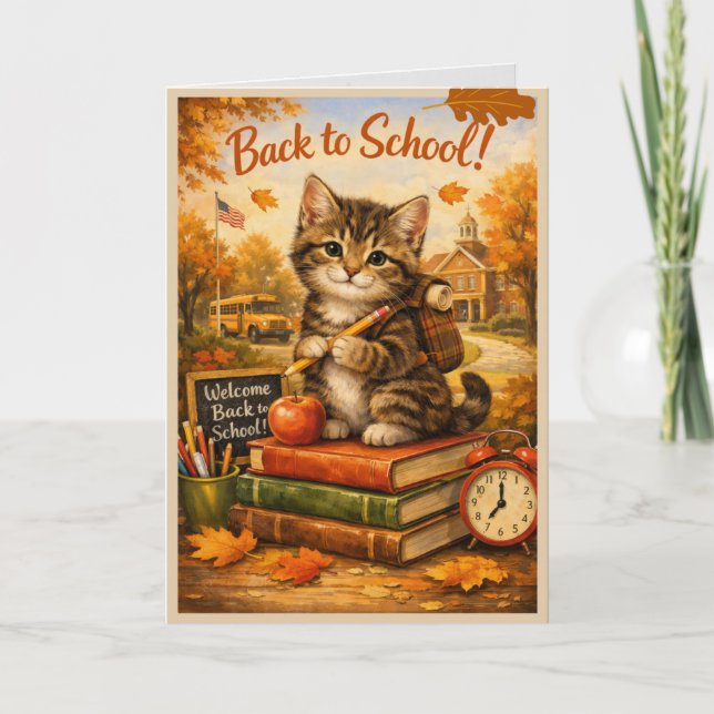 Back to School Kitty — Motivational Fall Message Card (Front)