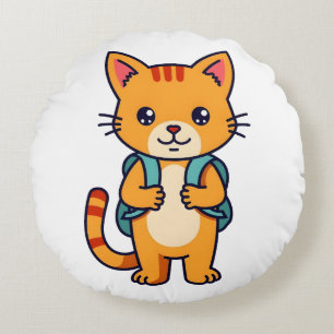 Back to School Kitty - no10 Round Cushion