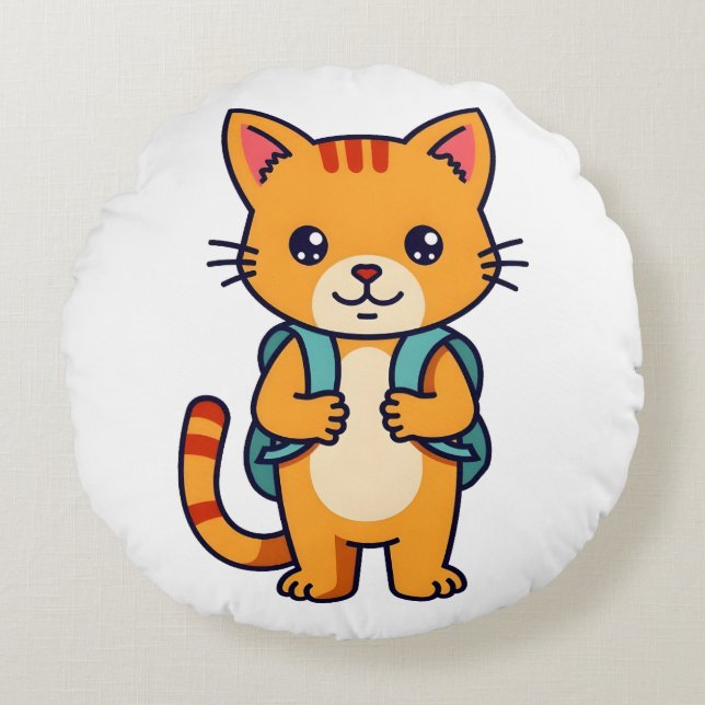 Back to School Kitty - no10 Round Cushion (Front)