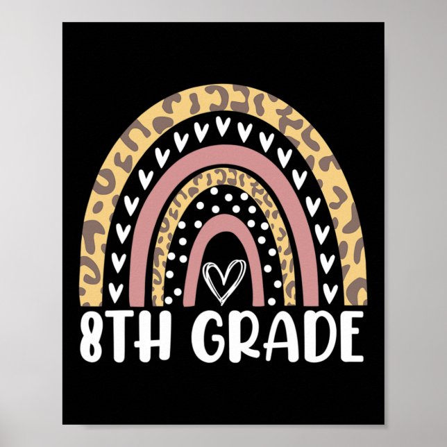Back To School Leopard Rainbow 8th Grade Teachers  Poster (Front)