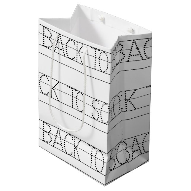 Back to school letters in black and white medium gift bag (Front Angled)