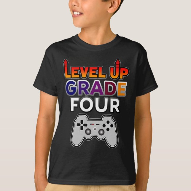 Back to School Level Up Grade Four T-Shirt (Front)