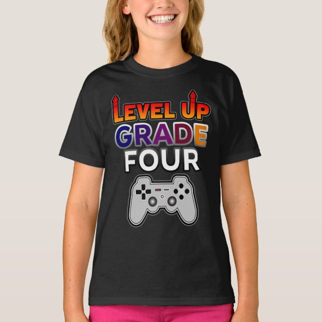 Back to School Level Up Grade Four T-Shirt (Front)