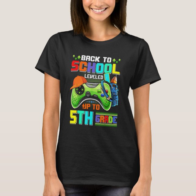 Back To School Leveled To 5th Grade School Boys Vi T-Shirt (Front)