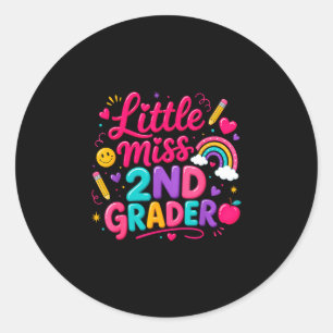 Back to school little miss 2nd grader rainbow girl classic round sticker