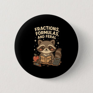 Back To School Math Teacher Racoon Fractions Form 6 Cm Round Badge
