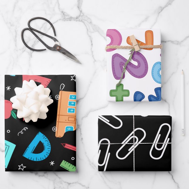 Back to school mathematic and  numbers set of 3  wrapping paper sheet (Front)
