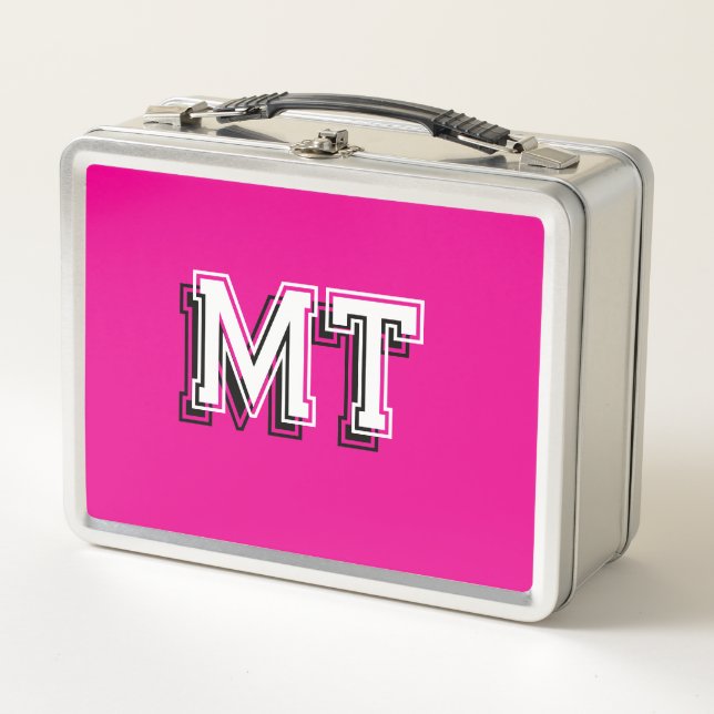 Back to School Monogrammed Initial Girly Pink Metal Lunch Box (Front)