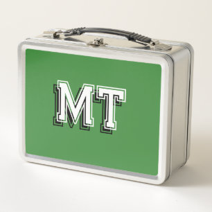 Back to School Monogrammed Initial Green Metal Lunch Box