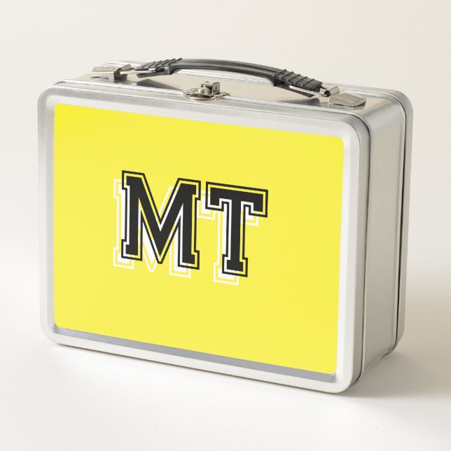 Back to School Monogrammed Initial Yellow Metal Lunch Box (Front)