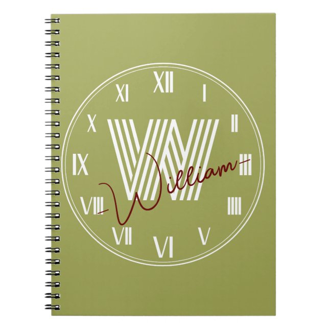 Back to school Monogrammed olive green  Notebook (Front)