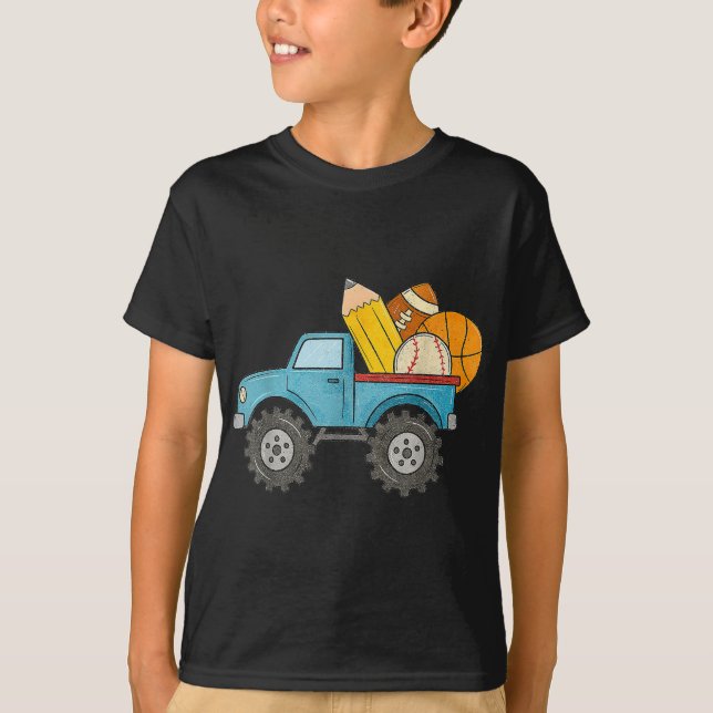 Back To School Monster Truck Baseball Football Bas T-Shirt (Front)
