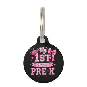 Back to School My 1st Day of Pre-K Pink Bow Girls Pet Tag