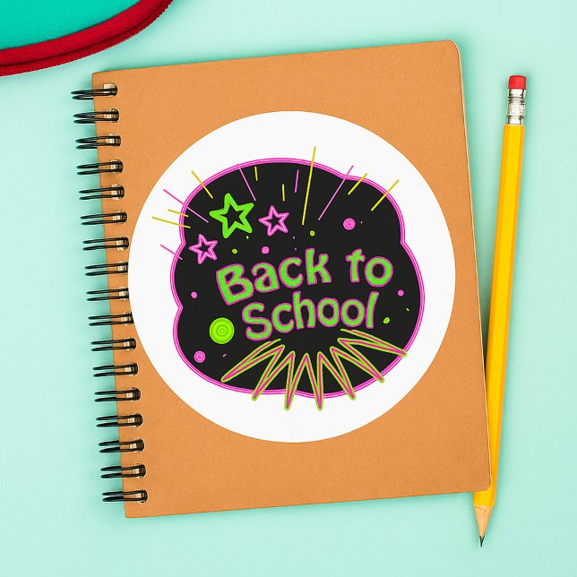 Back to School Neon Pop Art Bright Classroom Classic Round Sticker (Creator Uploaded)