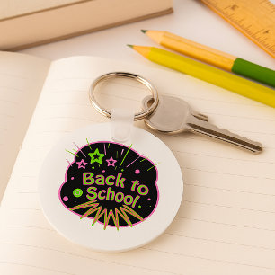 Back to School Neon Pop Art Bright Classroom Key Ring