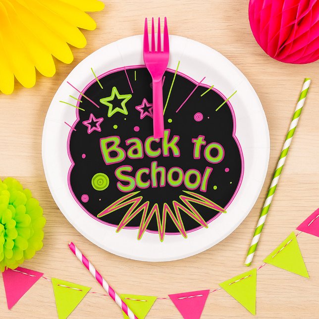 Back to School Neon Pop Art Bright Classroom Paper Plate (Creator Uploaded)