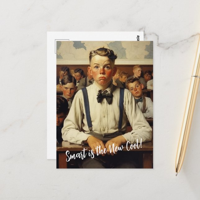 Back to school Norman Rockwell drawings style Postcard (Front/Back In Situ)