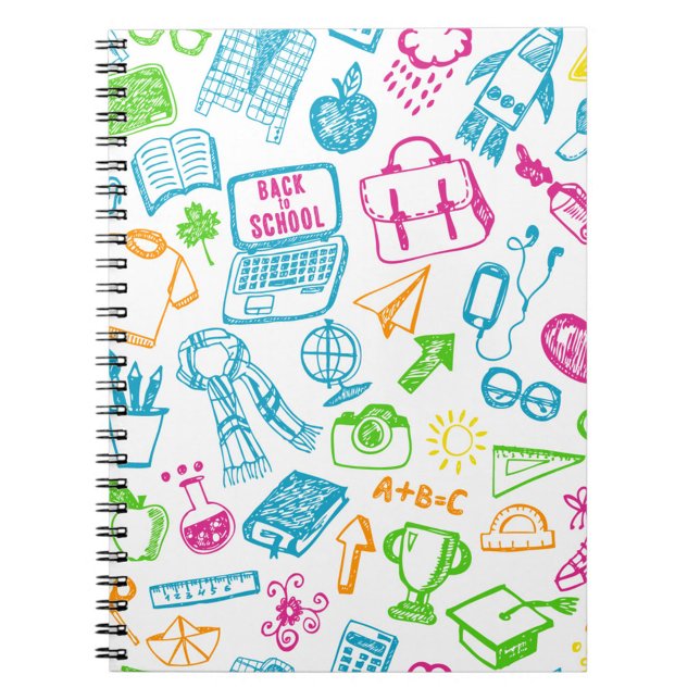 Back To School Notebook (Dynamic overhead shot: A colorful notebook filled with back-to-school doodles.)