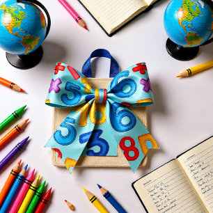 Back to school numbers in light blue background satin ribbon