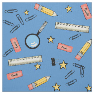 Back to School / Office Supplies Blue Fabric