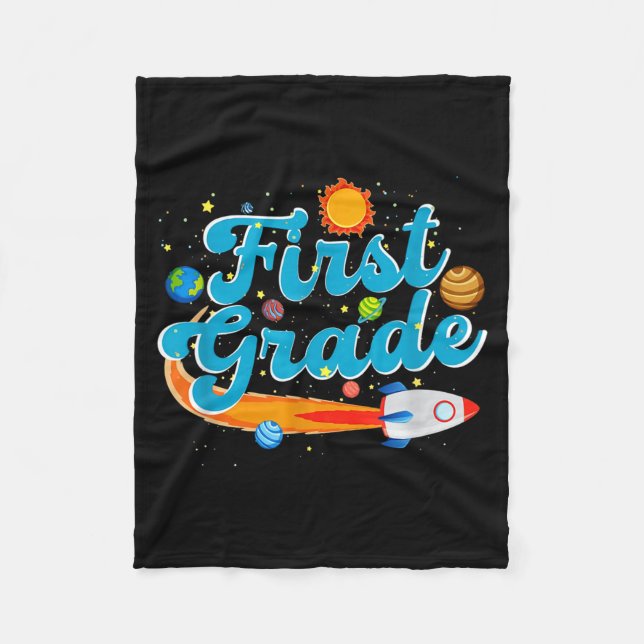 Back to school outer space teacher first grade fleece blanket (Front)
