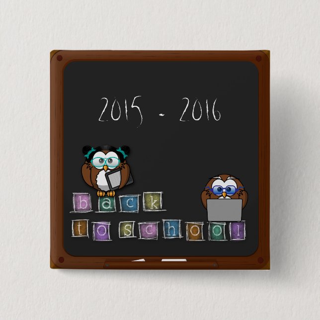 back to school owl 15 cm square badge (Front)