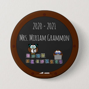 back to school owl - 7.5 cm round badge