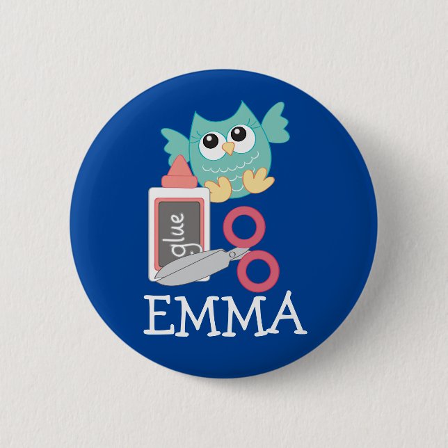 Back to School OWL Name Backpack Pin Button (Front)