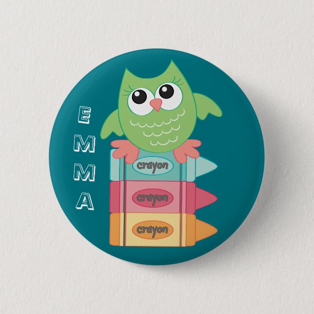 Back to School OWL Name Backpack Pin Button (Front)