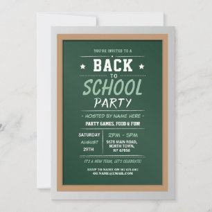 Back To School Party Chalk Green Invitation
