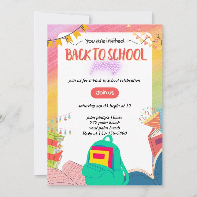 back-to-school party invitation  (Front)