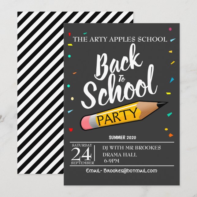 Back to school party invite (Front/Back)