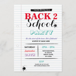 Back To School Party Note Paper Fun Ink Invite