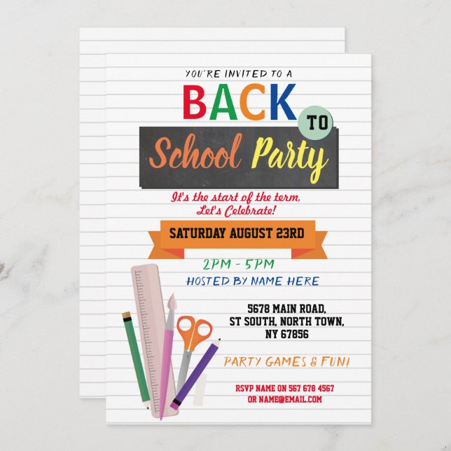 Back To School Party Notebook Stationary Invite (Front/Back)