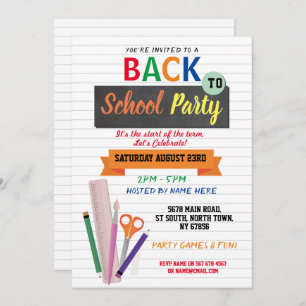 Back To School Party Notebook Stationary Invite