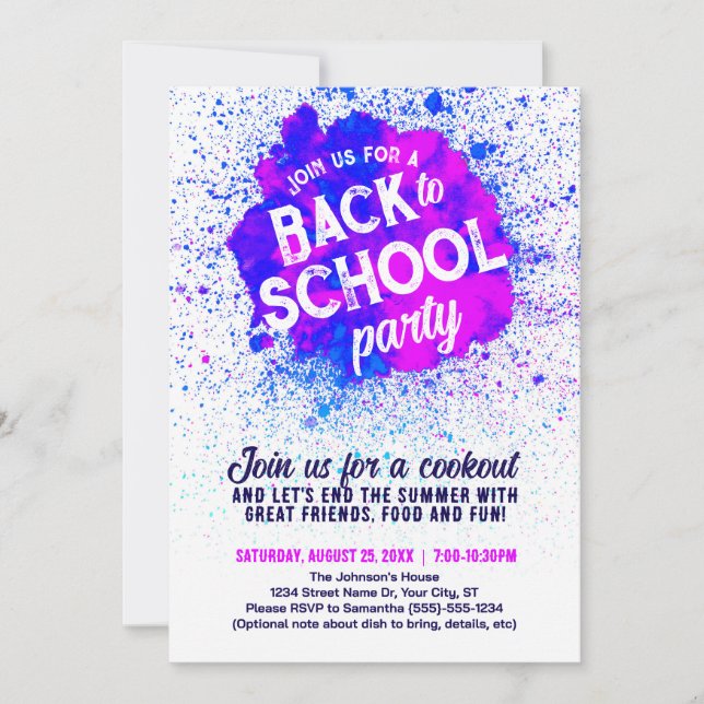 Back to School Party Paint Splatter Invite (Front)