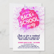Back to School Party Paint Splatter Invite - pink