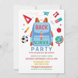 Back To School Party Pre School Backpack Invitation