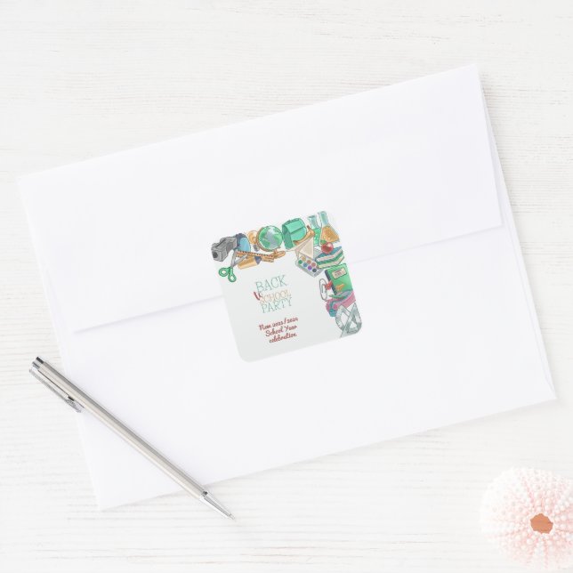 Back to school party square sticker (Envelope)