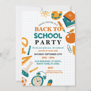 Back To School Party Stationary Fun Invite