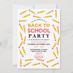 Back To School Party Stationary Pencils Invite